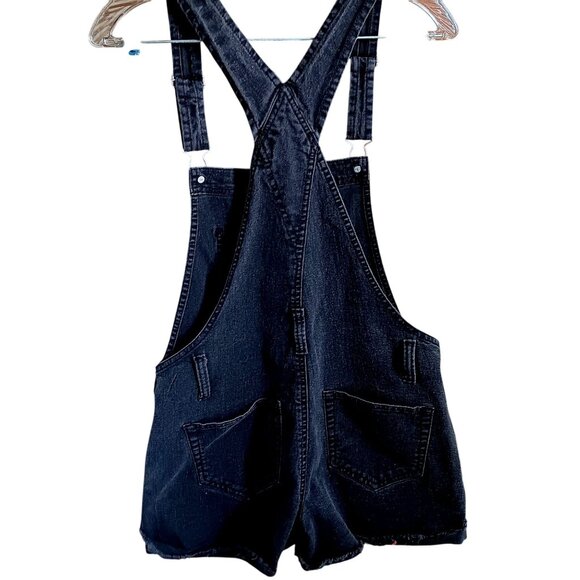 Women's Black Denim Overalls Medium No Boundaries M (7-9) Relaxed Fit Shorts - Picture 3 of 4